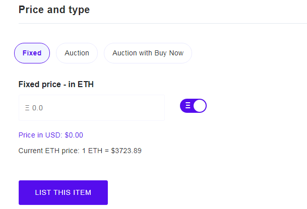 режим продажи nft токена в Mintable
