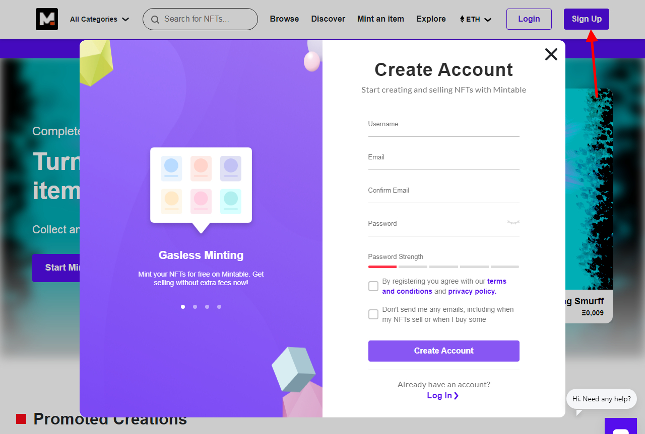 создать аккаунт в Mintable