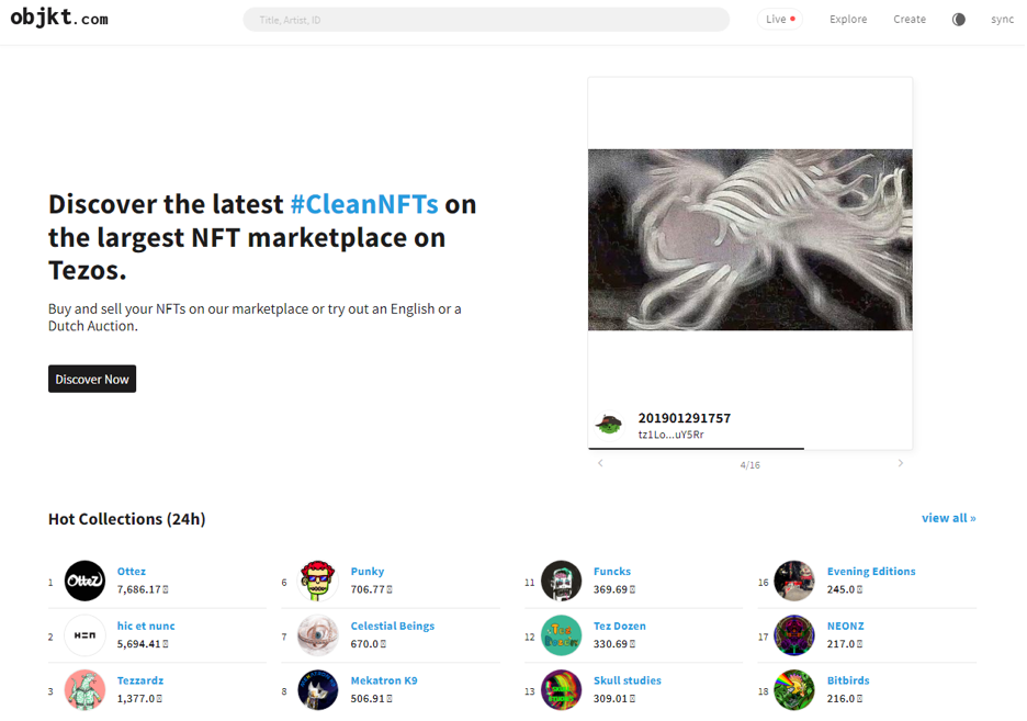 Objkt для покупки и продажи nft
